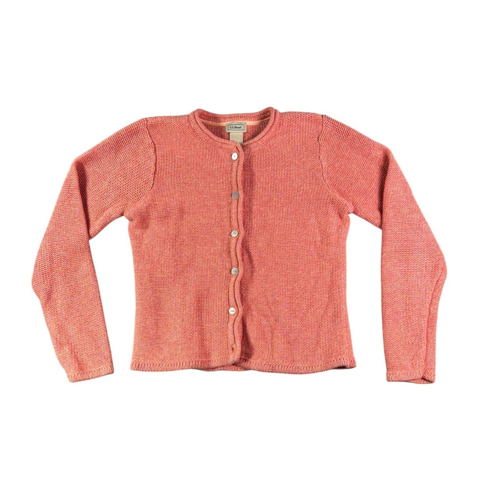 LL Bean Womens XS Coral Pink Cotton Knit Button Front Cardigan Sweater 0BYW6